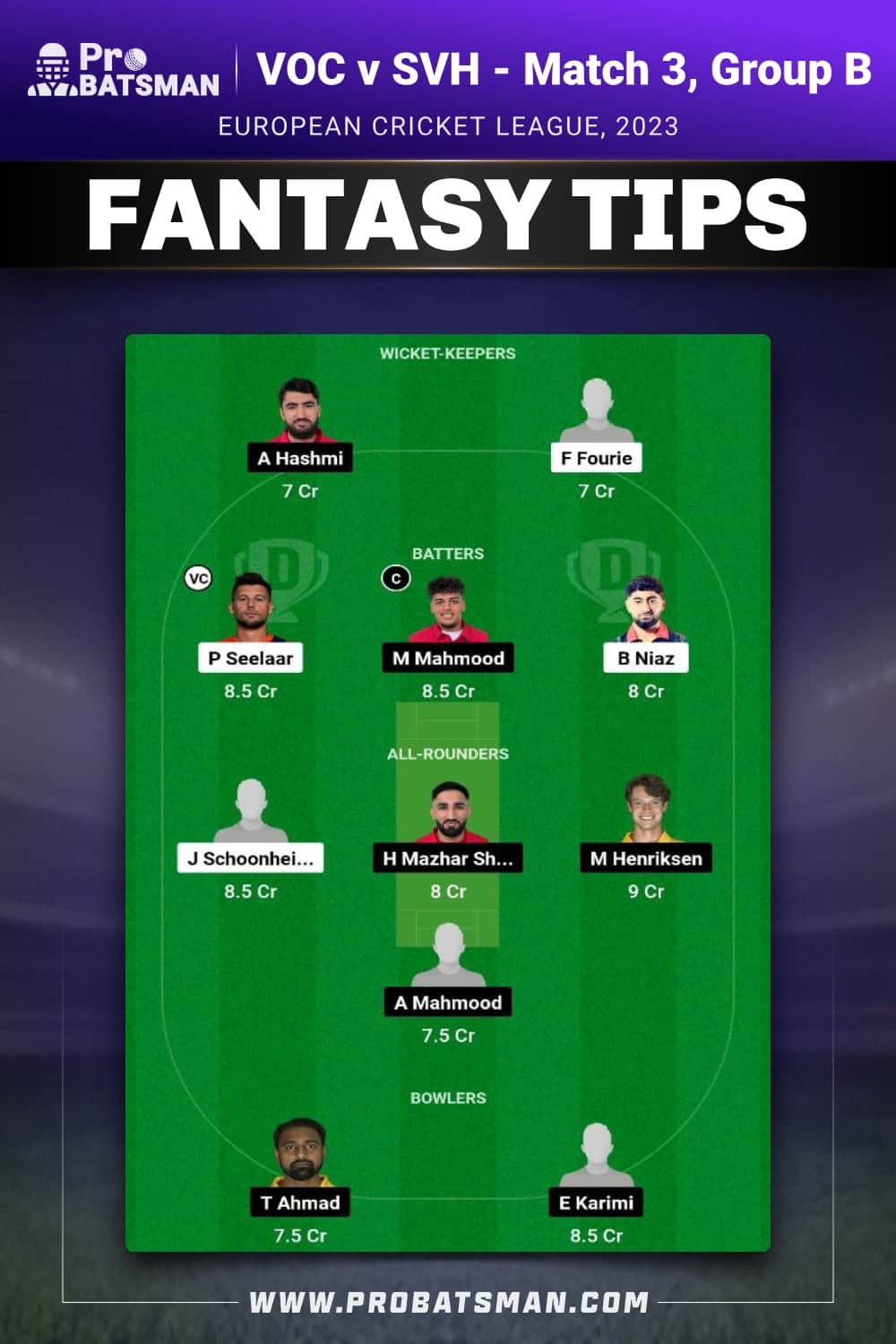 VOC vs SVH Dream11 Prediction - Fantasy Team 2