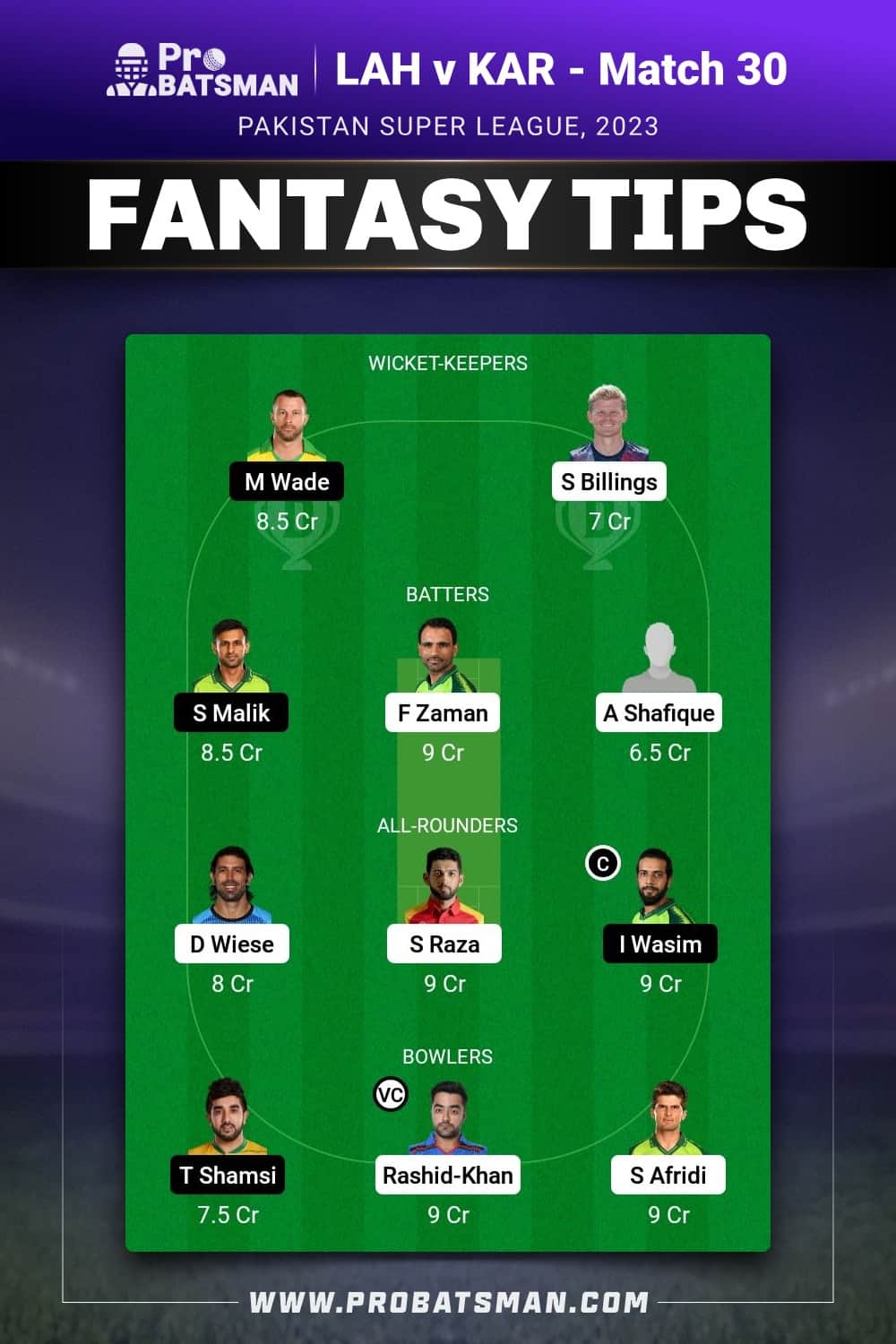 LAH vs KAR Dream11 Prediction - Fantasy Team 2