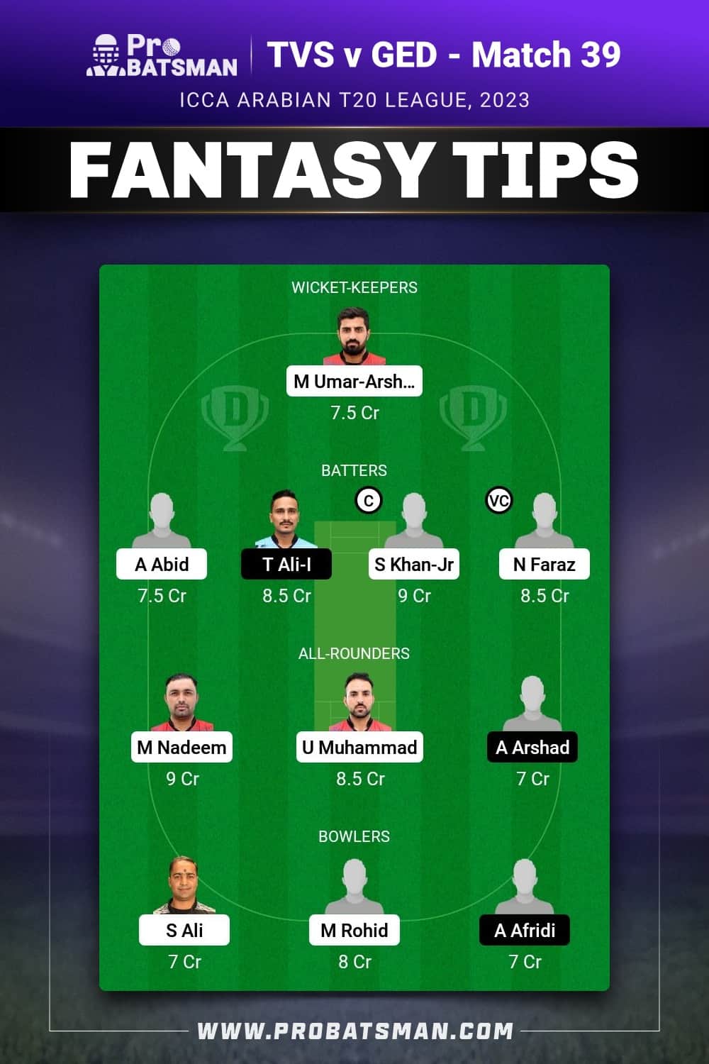 TVS vs GED Dream11 Prediction - Fantasy Team 1