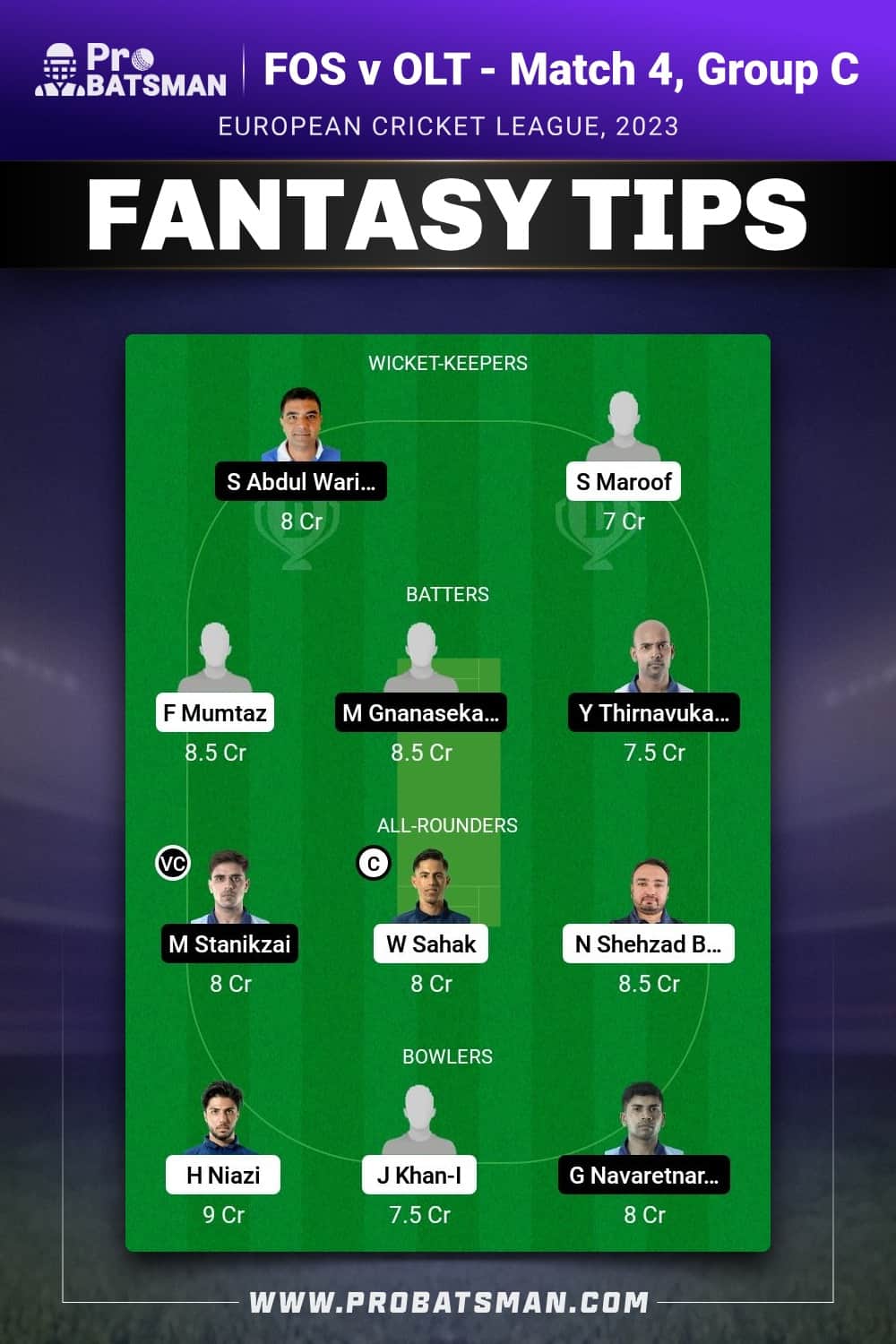 FOS vs OLT Dream11 Prediction - Fantasy Team 1