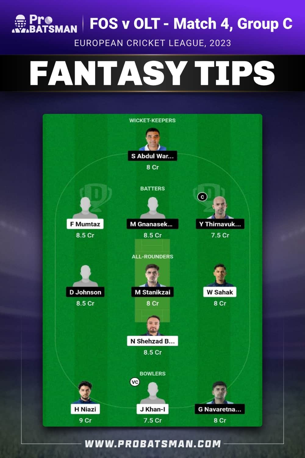 FOS vs OLT Dream11 Prediction - Fantasy Team 2