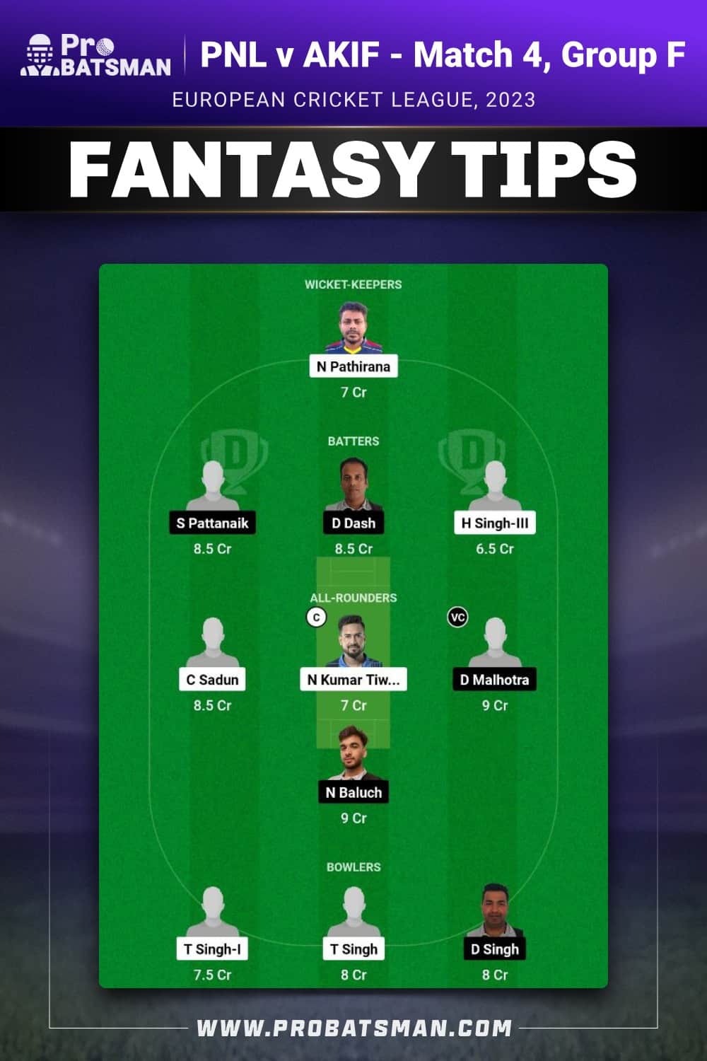 PNL vs AKIF Dream11 Prediction - Fantasy Team 1