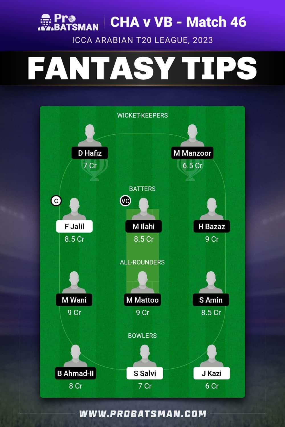 CHA vs VB Dream11 Prediction - Fantasy Team 1 CHA vs VB Dream11 Prediction - Fantasy Team 1