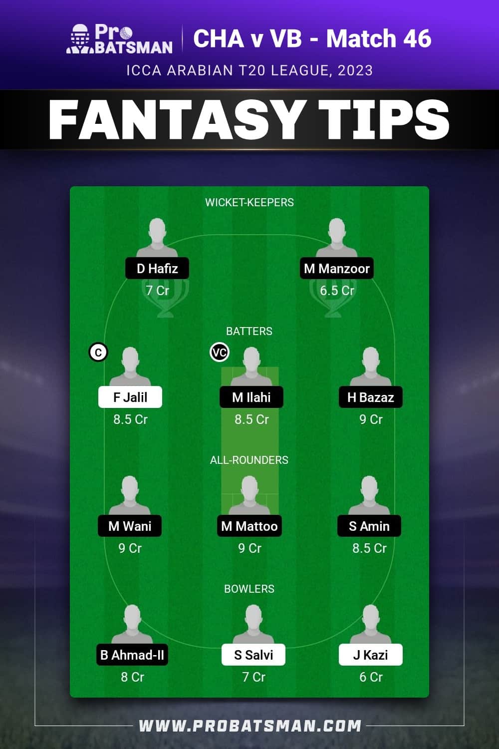 CHA vs VB Dream11 Prediction - Fantasy Team 1