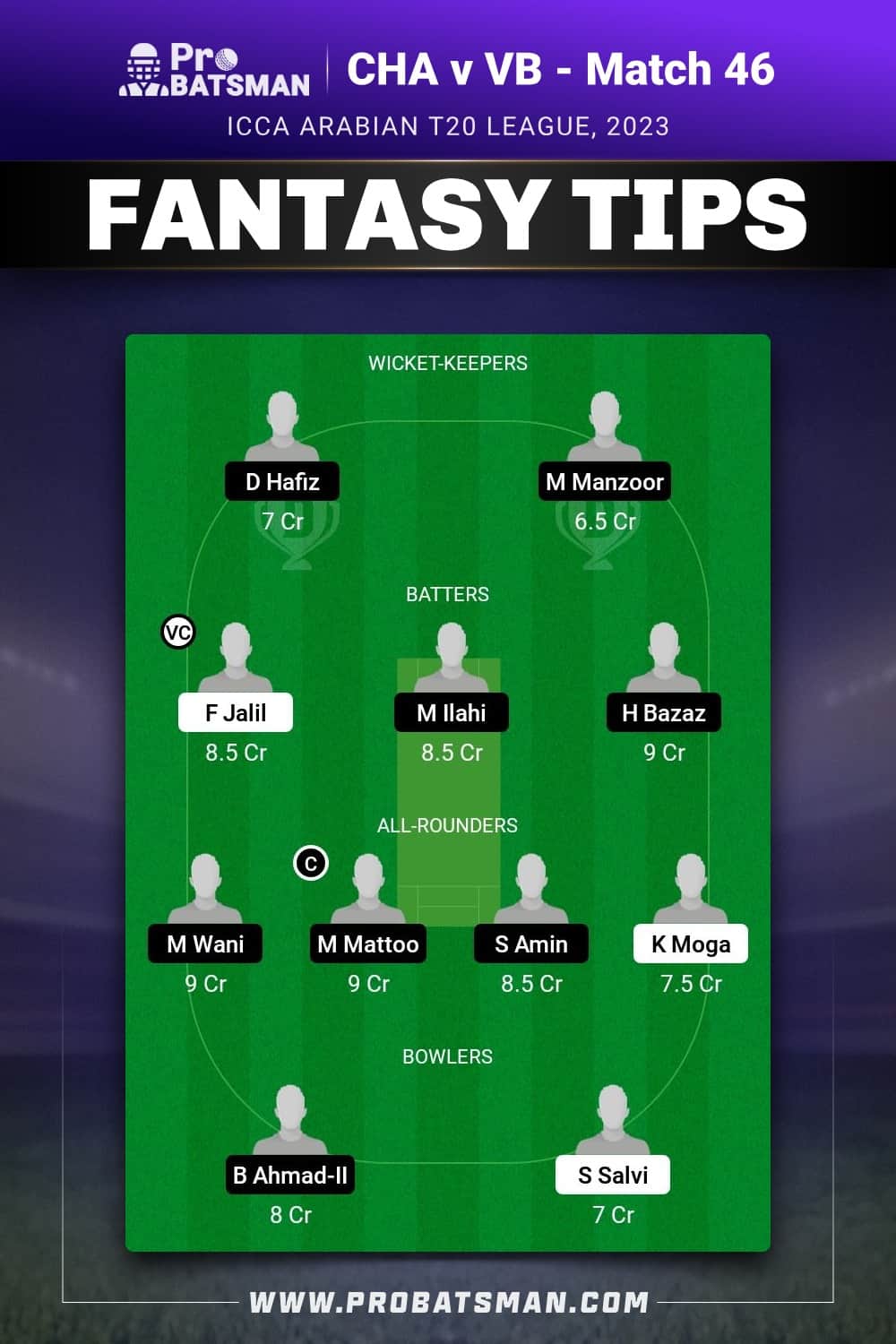 CHA vs VB Dream11 Prediction - Fantasy Team 2 CHA vs VB Dream11 Prediction - Fantasy Team 2