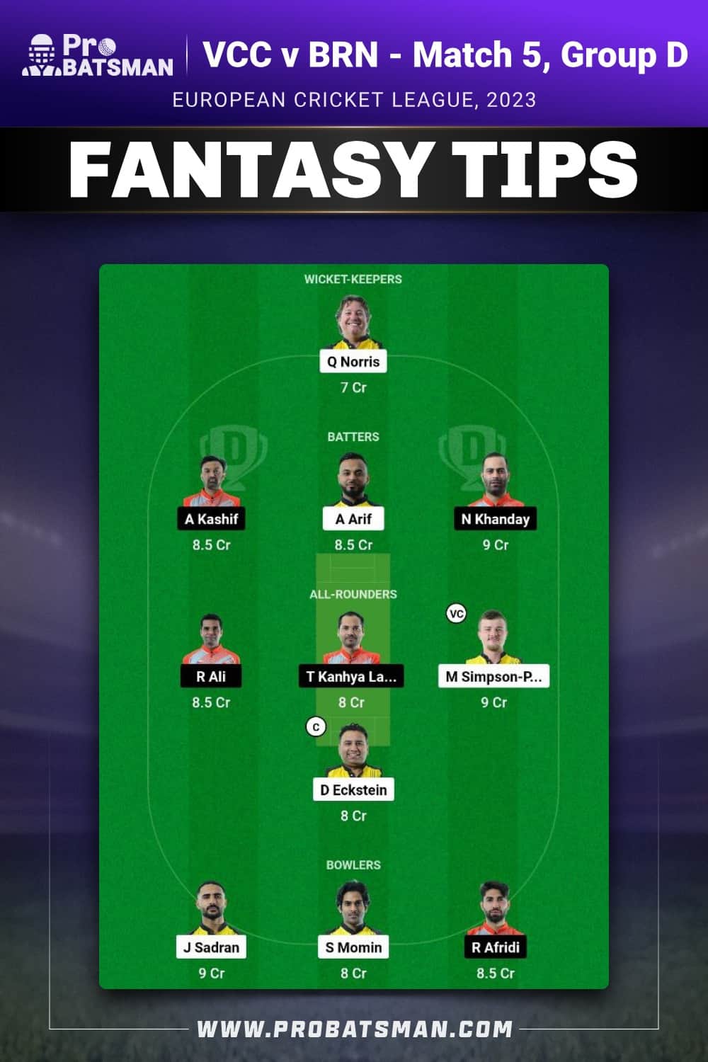 VCC vs BRN Dream11 Prediction - Fantasy Team 2