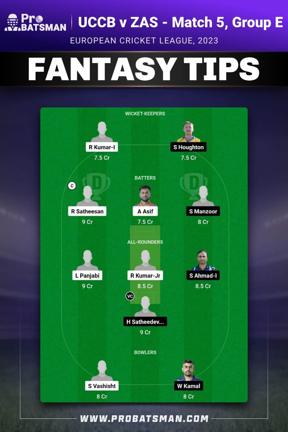 UCCB vs ZAS Dream11 Prediction - Fantasy Team 1