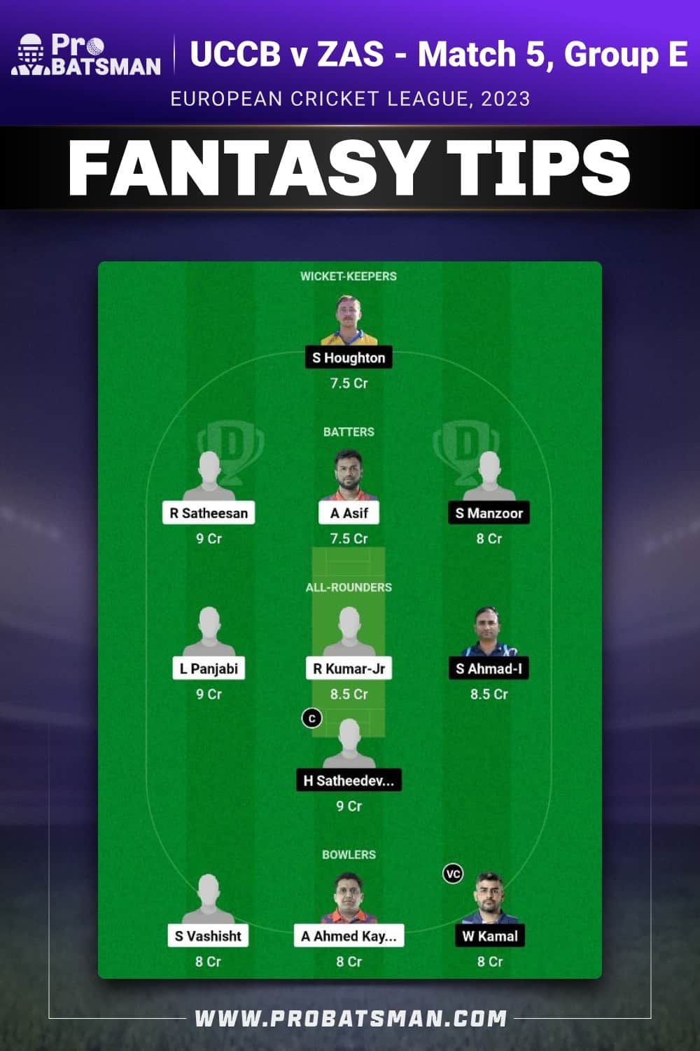 UCCB vs ZAS Dream11 Prediction - Fantasy Team 2