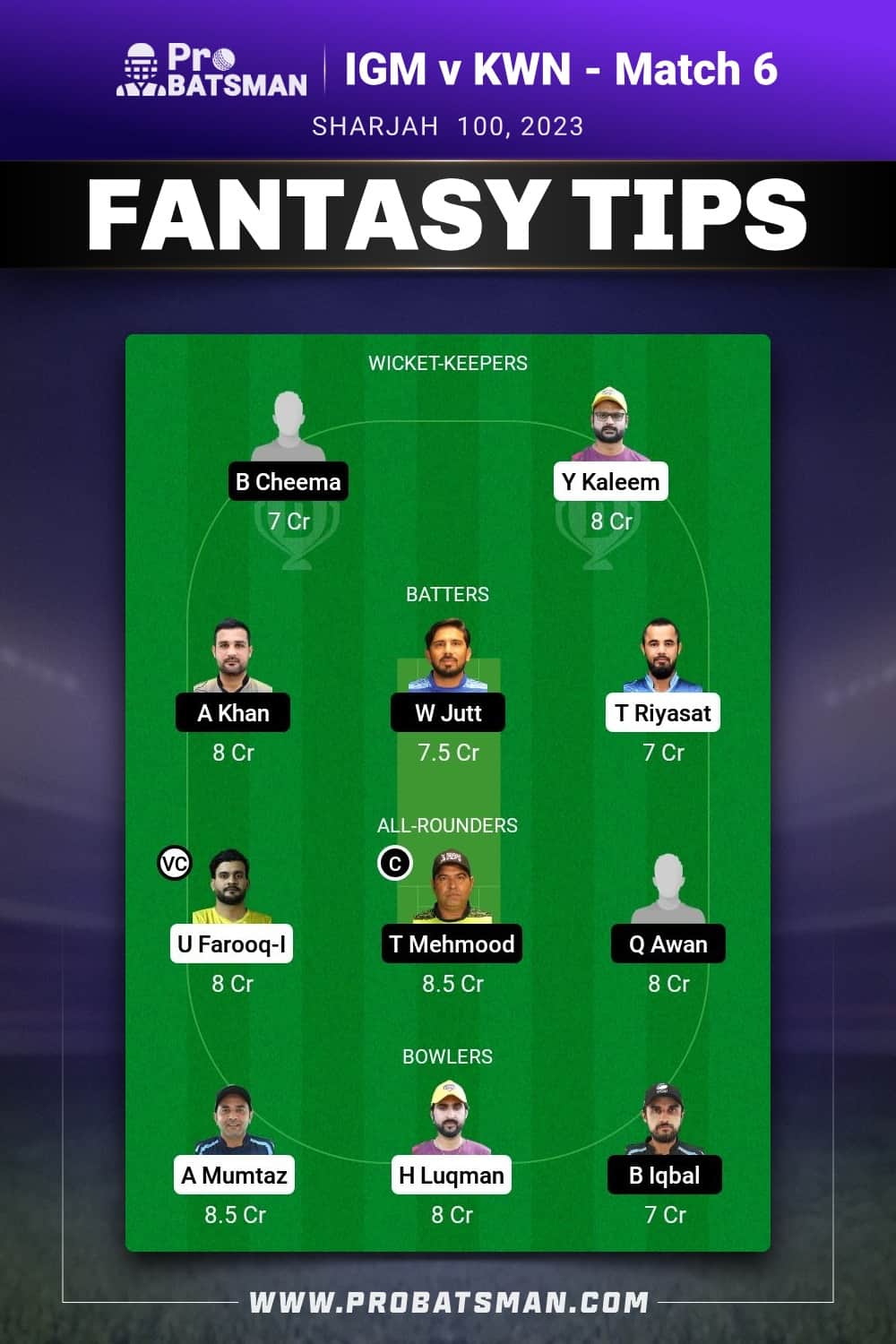 IGM vs KWN Dream11 Prediction - Fantasy Team 2