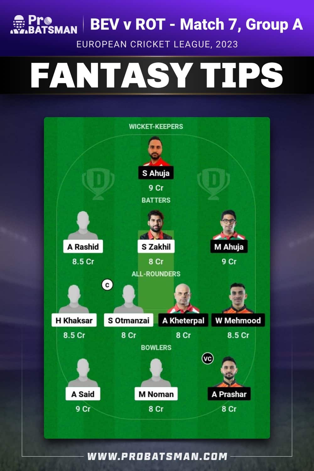 BEV vs ROT Dream11 Prediction - Fantasy Team 2