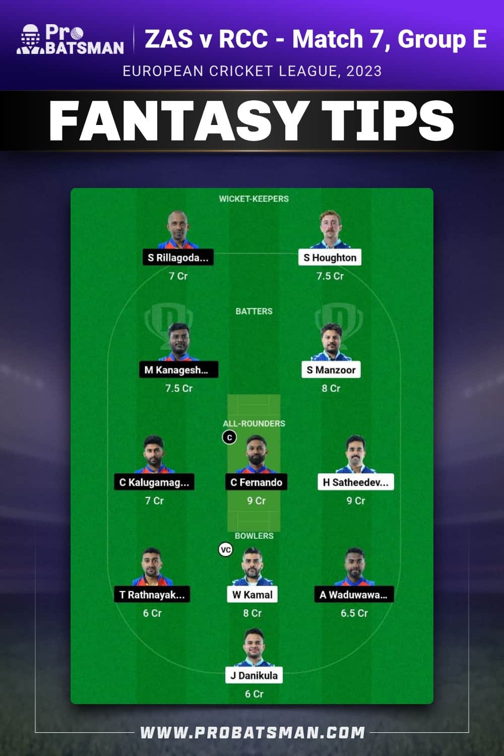 ZAS vs RCC Dream11 Prediction - Fantasy Team 1