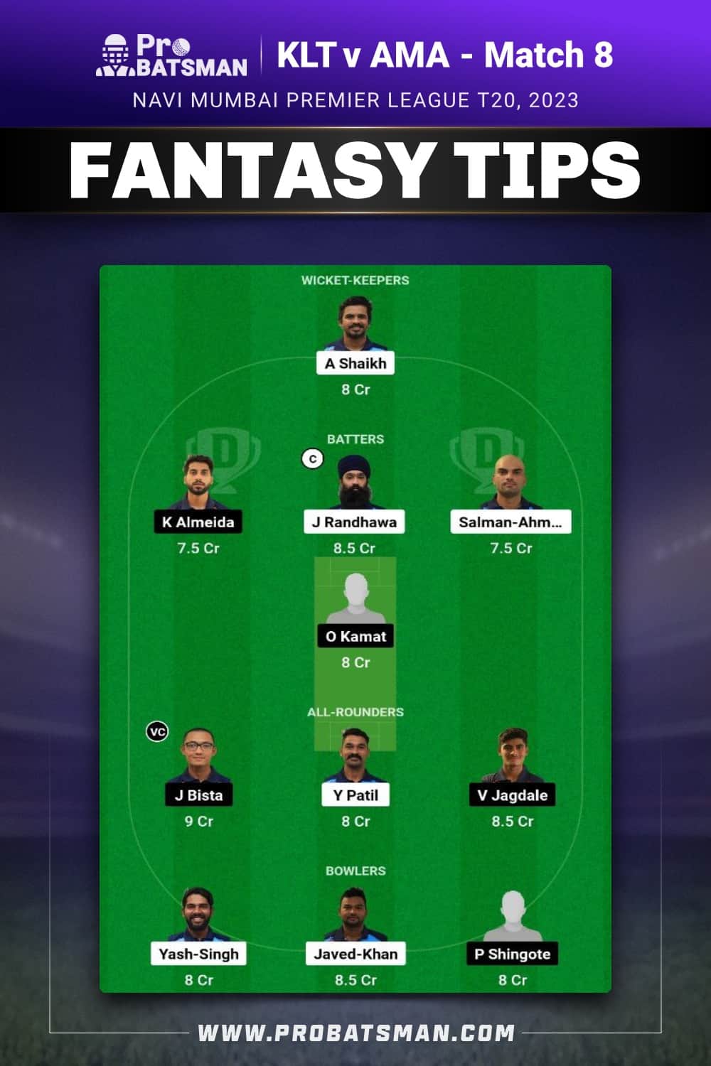 KLT vs AMA Dream11 Prediction - Fantasy Team 2