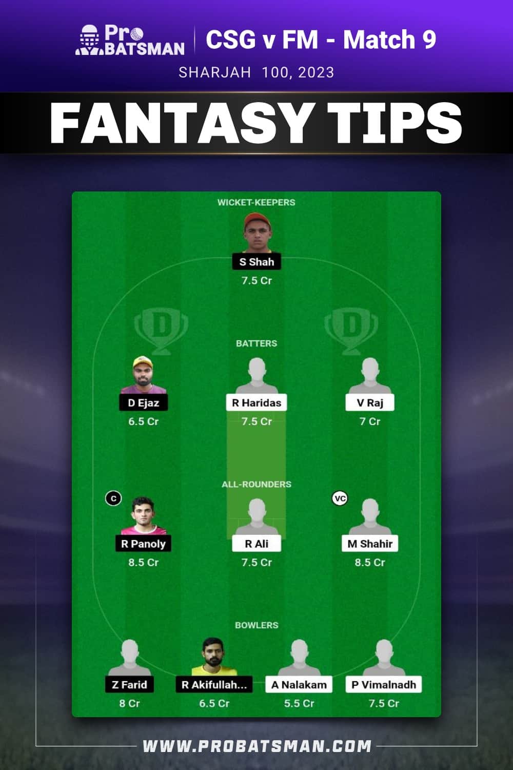 CSG vs FM Dream11 Prediction - Fantasy Team 1