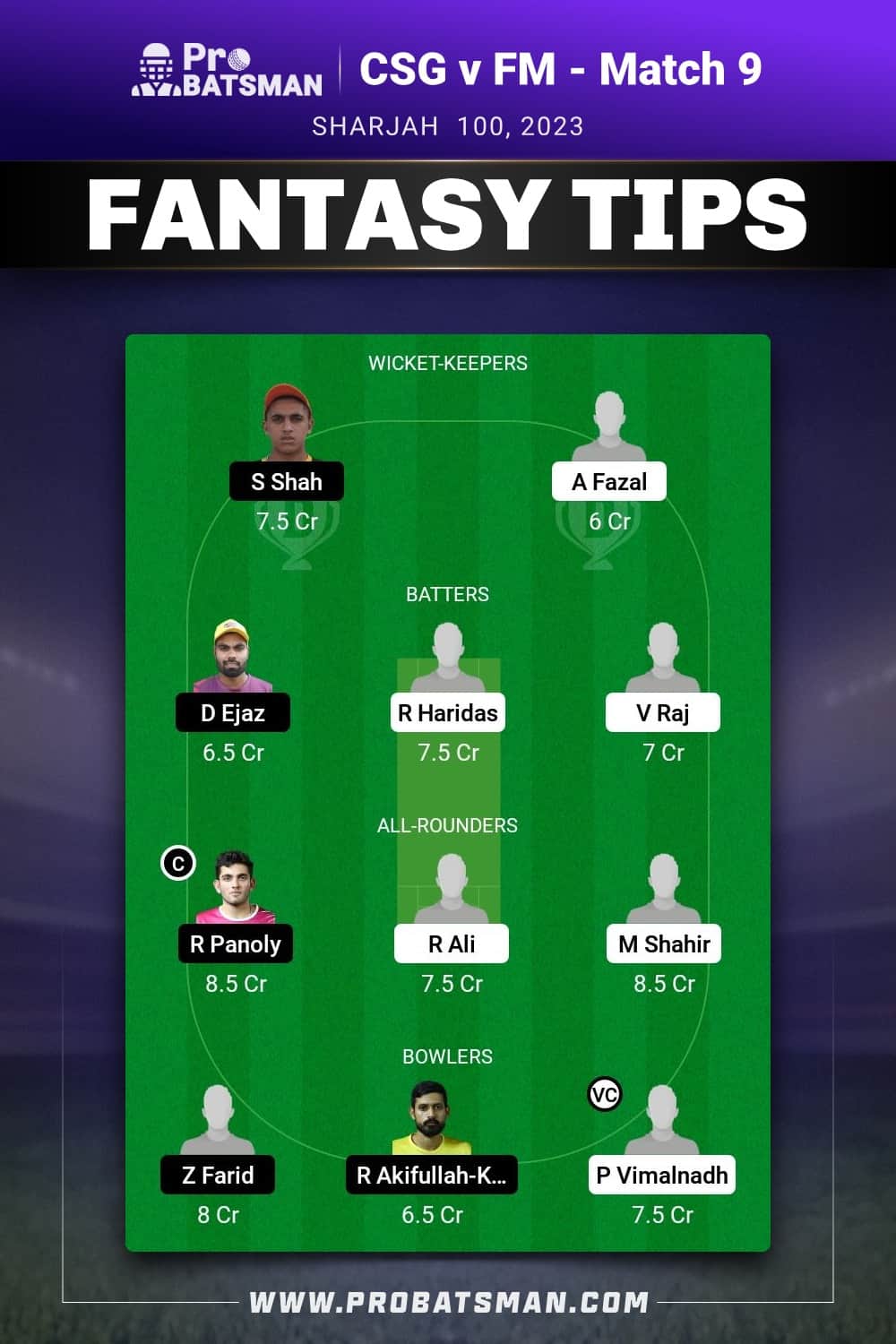 CSG vs FM Dream11 Prediction - Fantasy Team 2