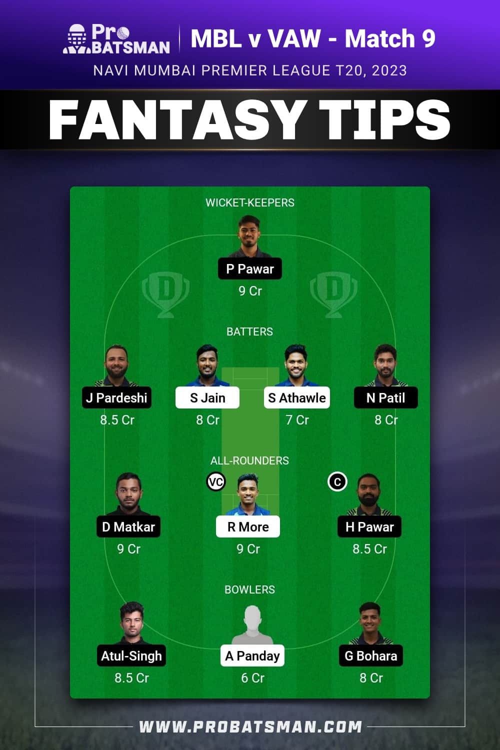 MBL vs VAW Dream11 Prediction - Fantasy Team 1