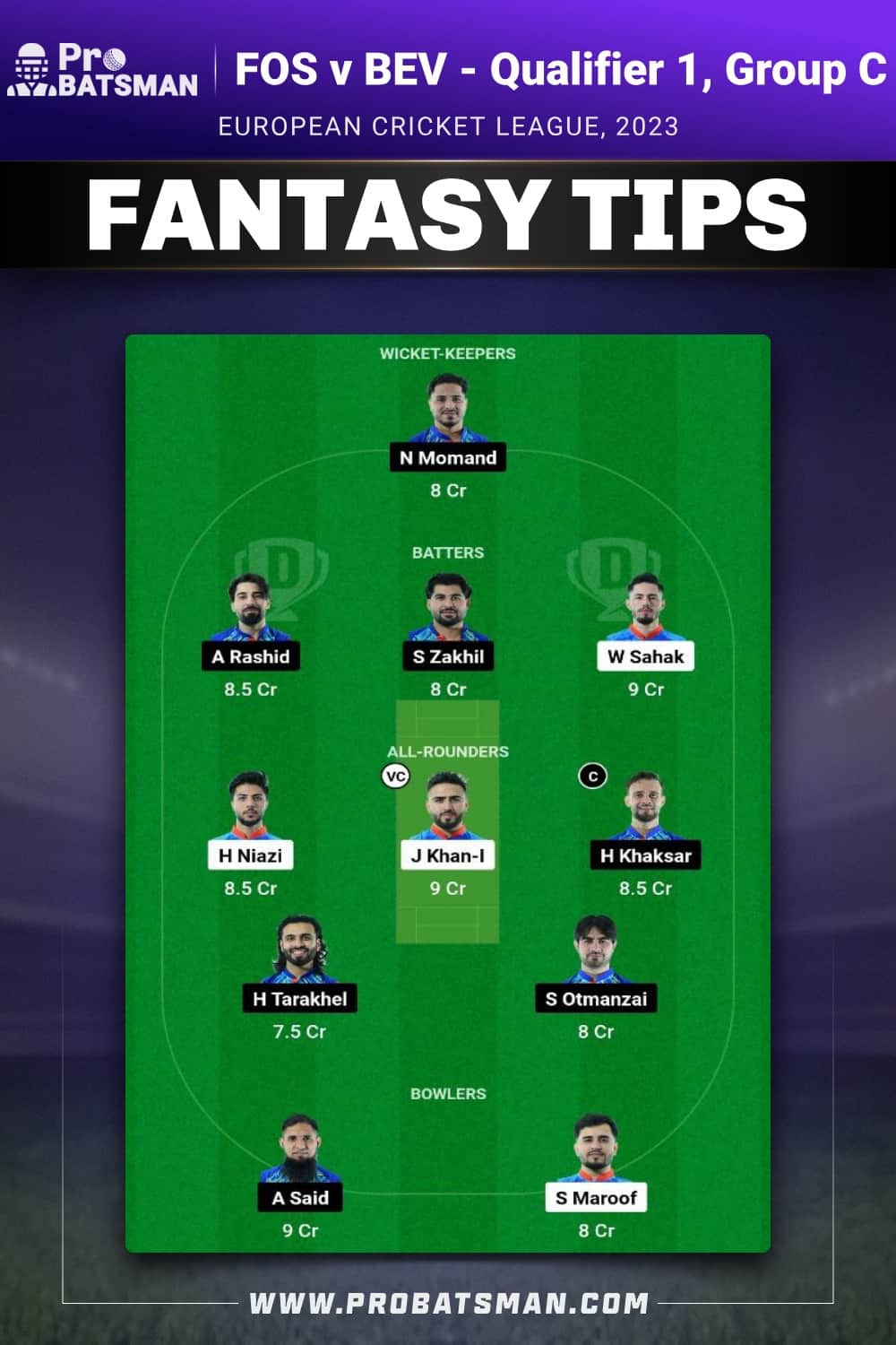 FOS vs BEV Dream11 Prediction - Fantasy Team 2