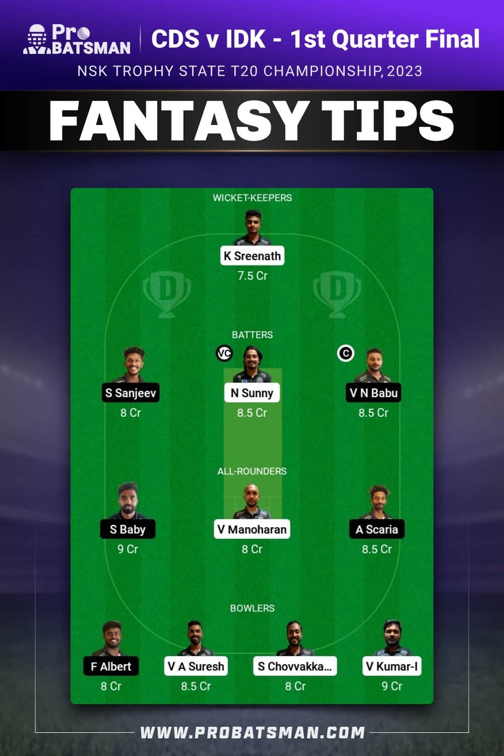 CDS vs IDK Dream11 Prediction - Fantasy Team 2