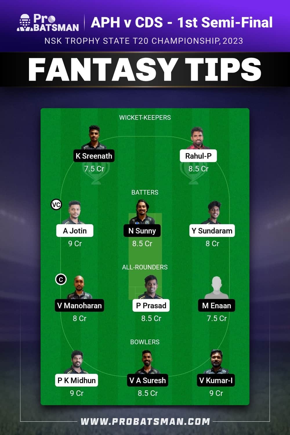 APH vs CDS Dream11 Prediction - Fantasy Team 1