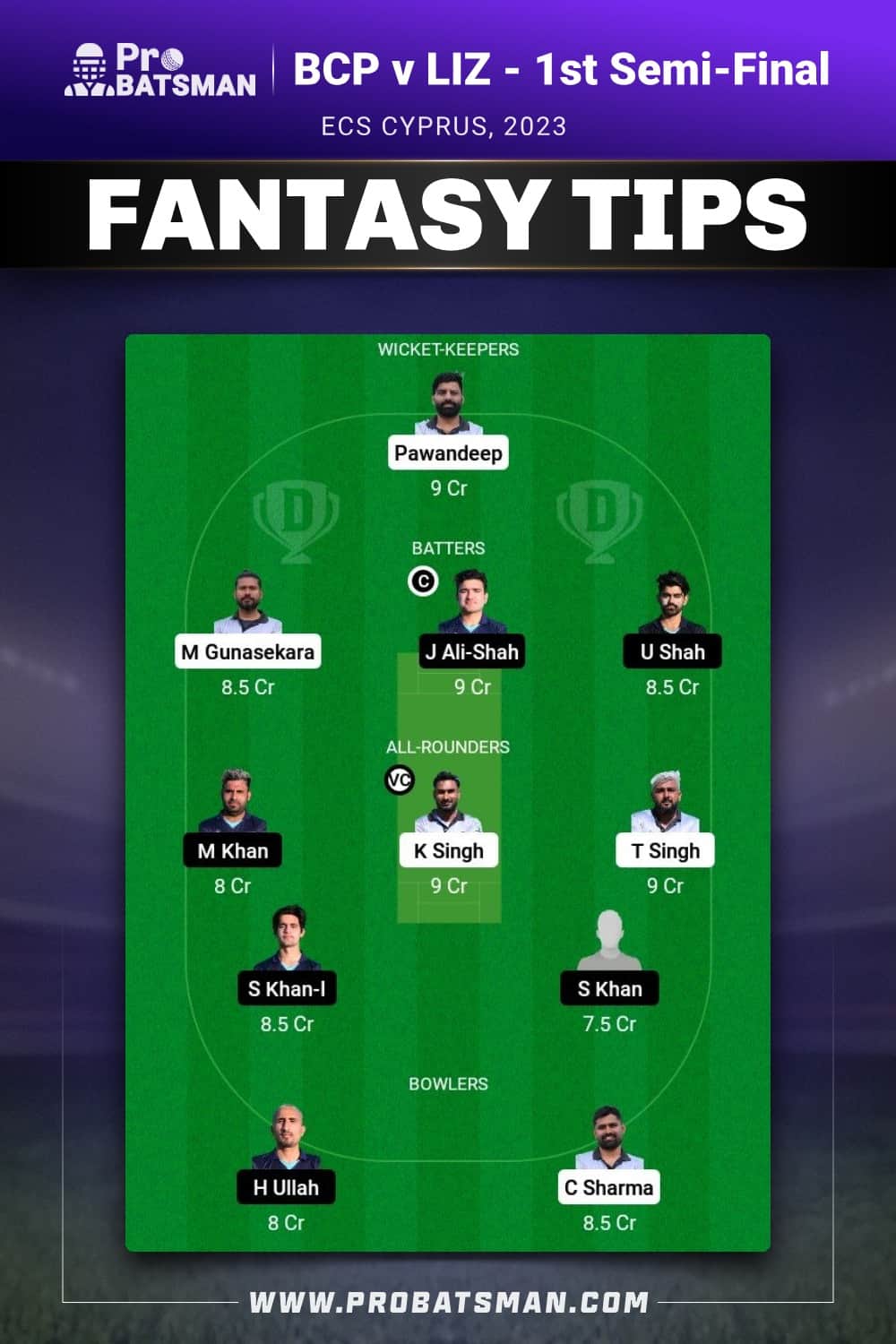 BCP vs LIZ Dream11 Prediction - Fantasy Team 1