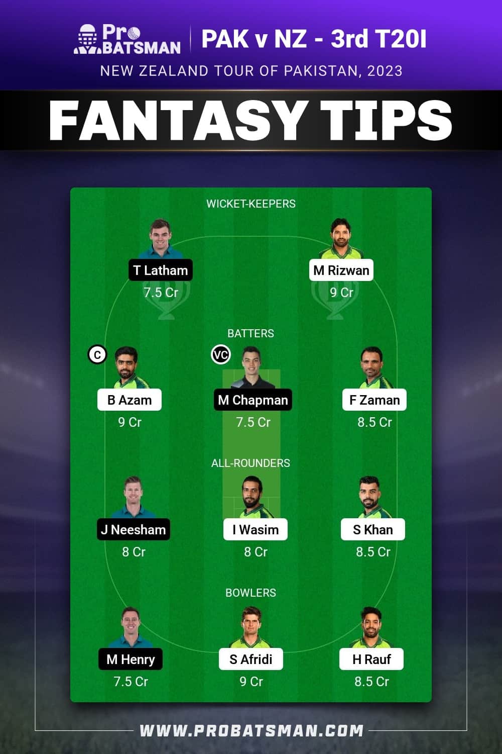 PAK vs NZ Dream11 Prediction - Fantasy Team 1