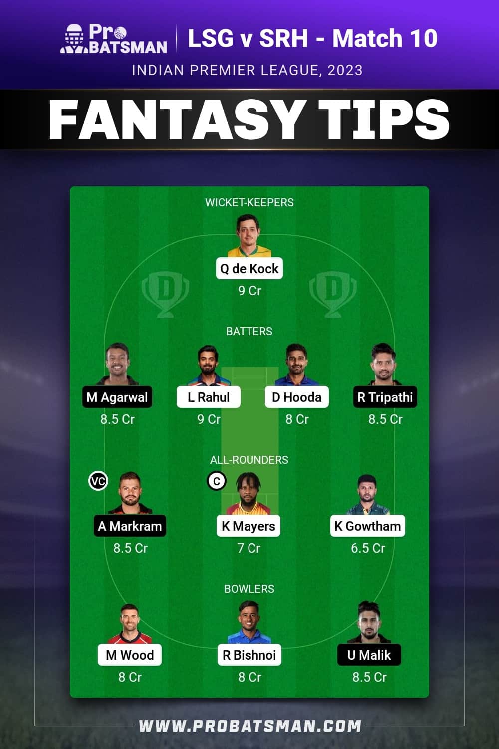 LSG vs SRH Dream11 Prediction - Fantasy Team 1