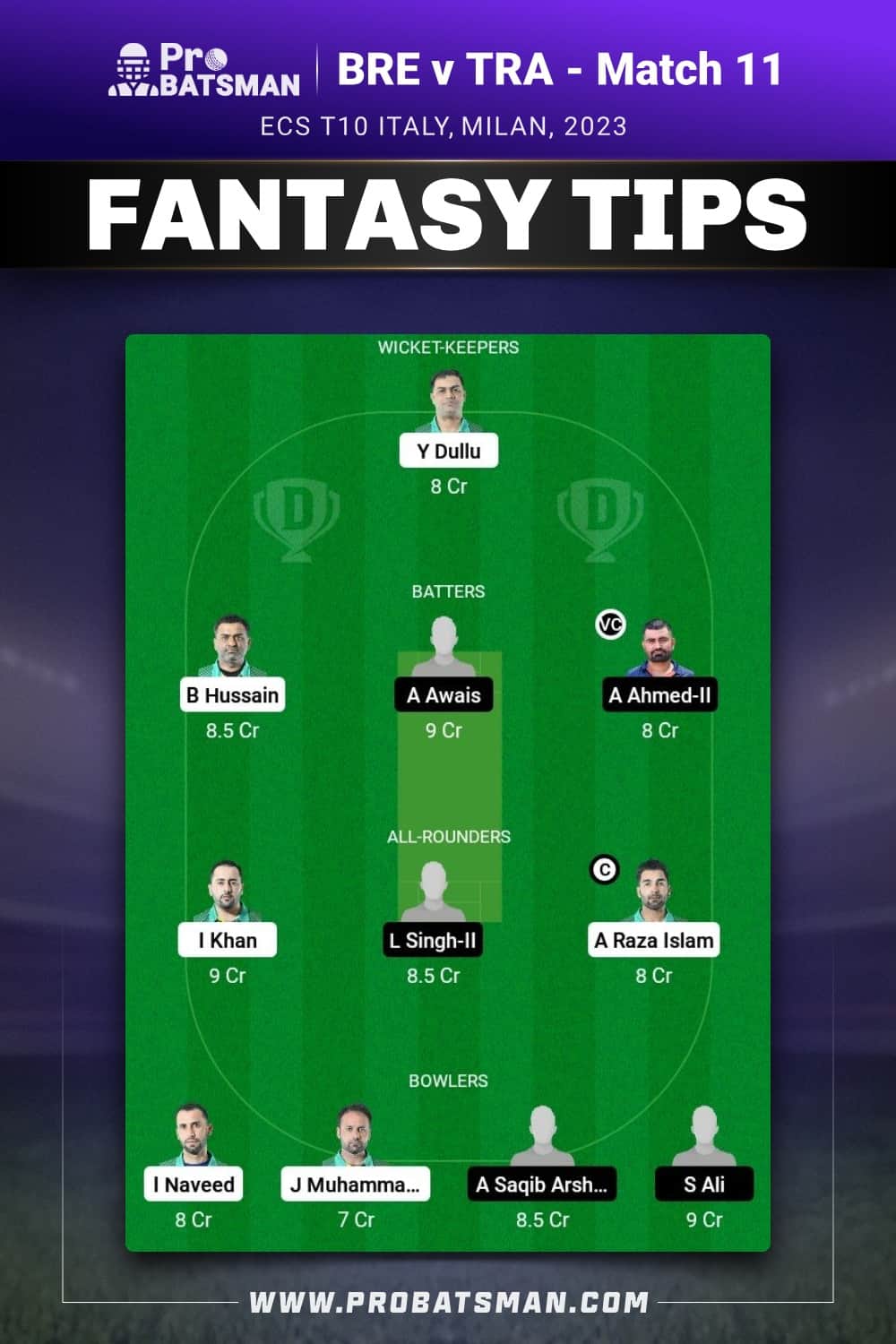 BRE vs TRA Dream11 Prediction - Fantasy Team 1