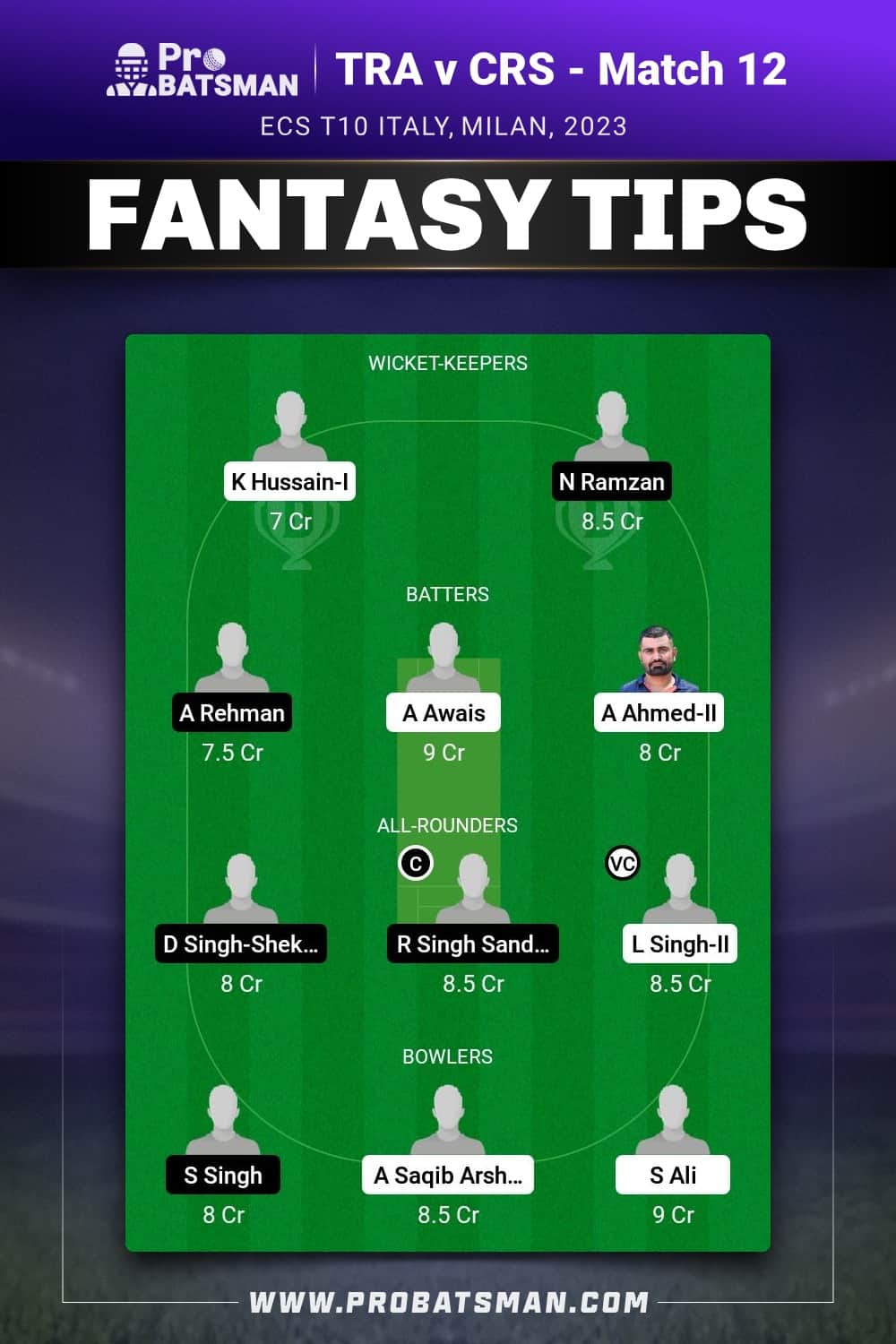 TRA vs CRS Dream11 Prediction - Fantasy Team 2