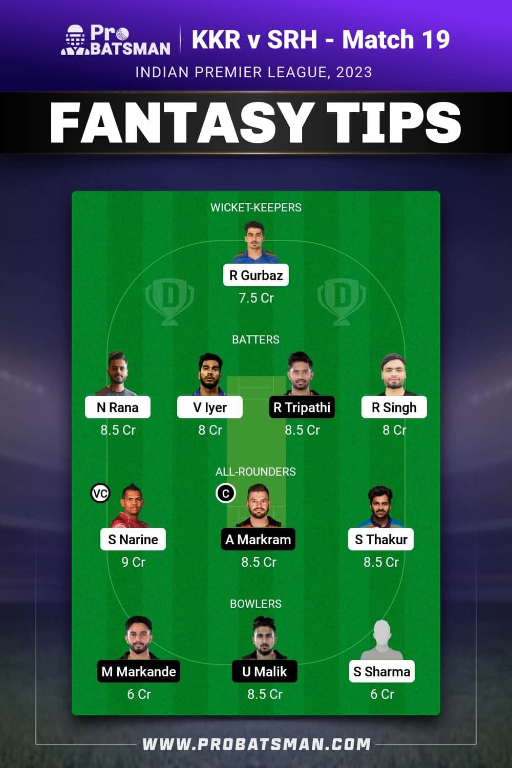 KOL vs SRH Dream11 Prediction With Stats, Pitch Report & Player Record of IPL 2023 For Match 19