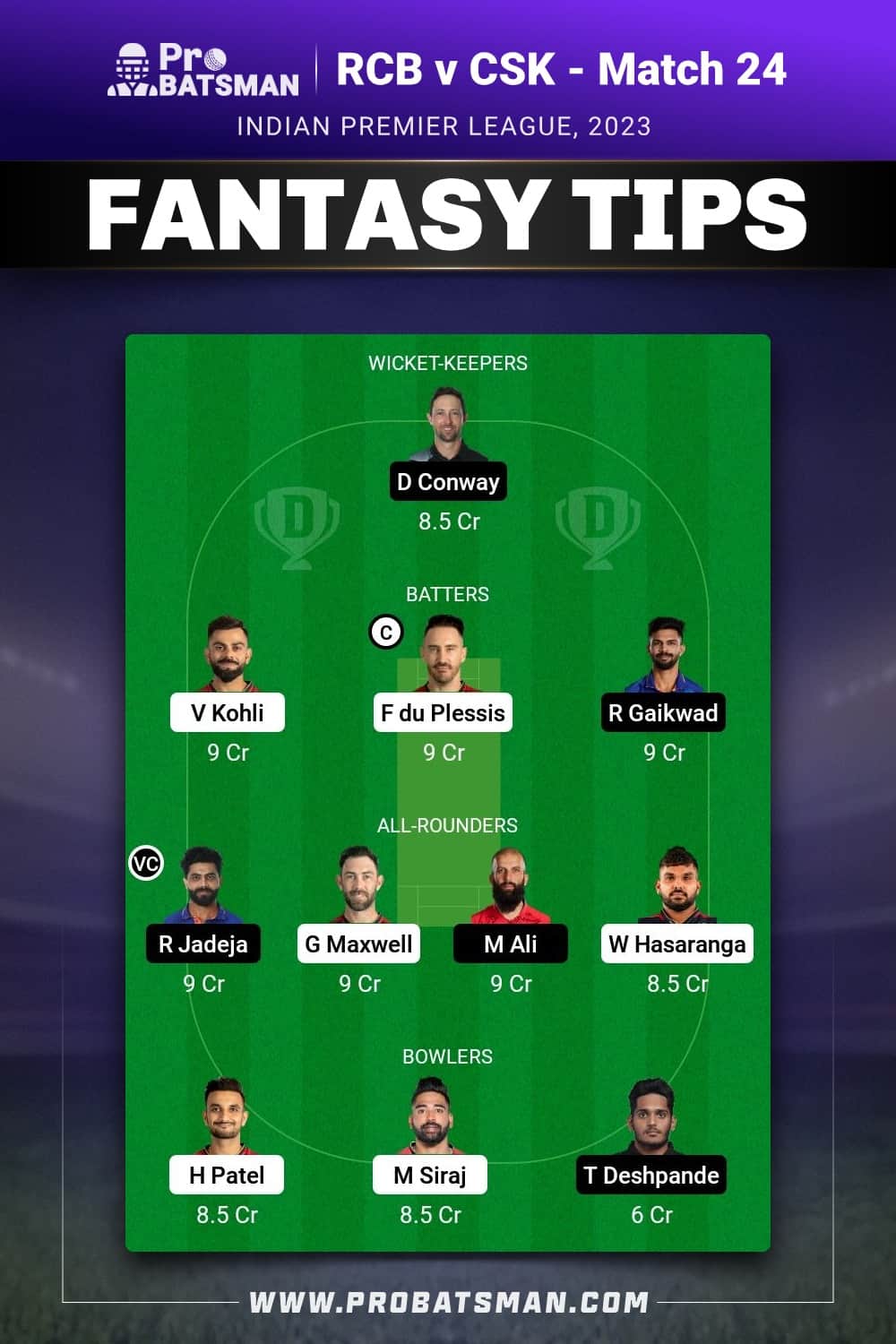 RCB vs CHE Dream11 Prediction - Fantasy Team 2