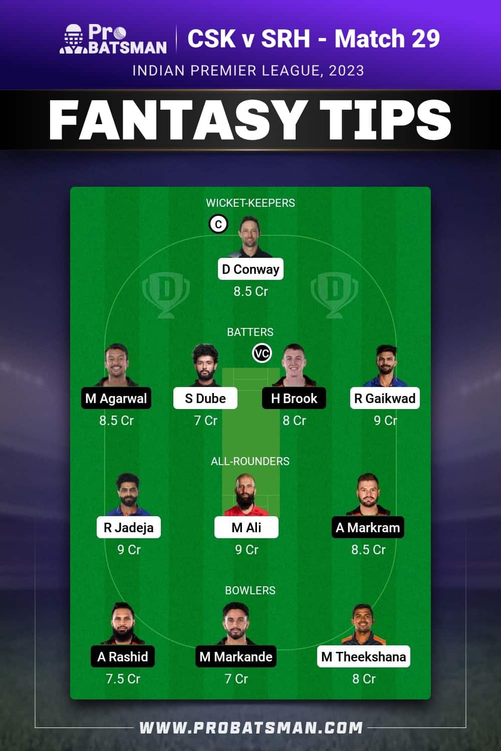 CHE vs SRH Dream11 Prediction - Fantasy Team 2