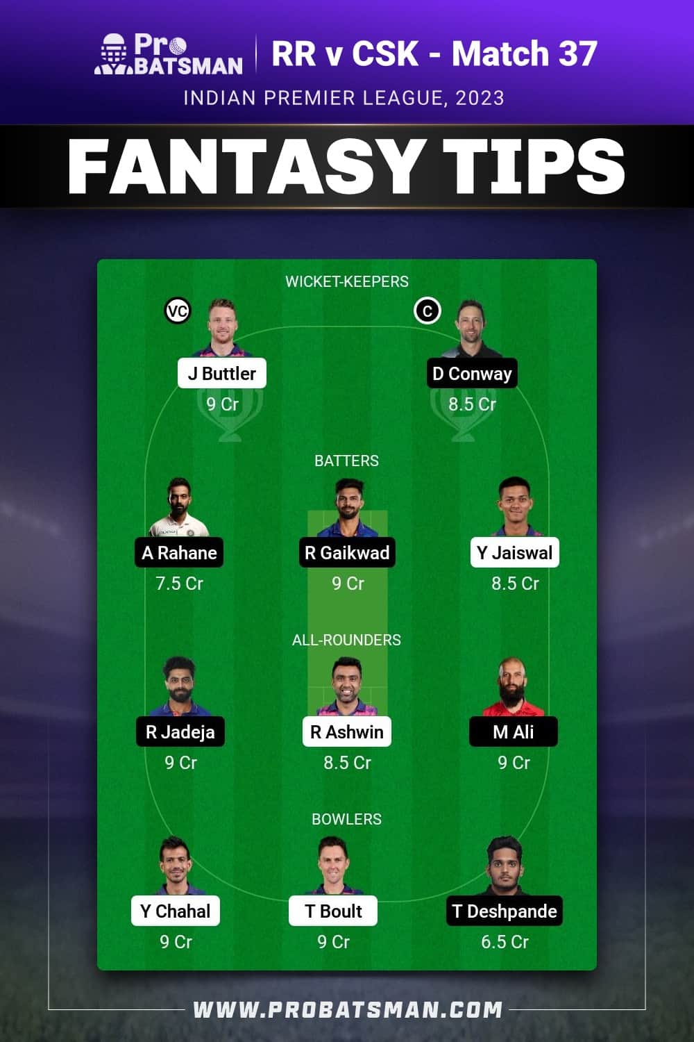 RR vs CSK Dream11 Prediction - Fantasy Team 1