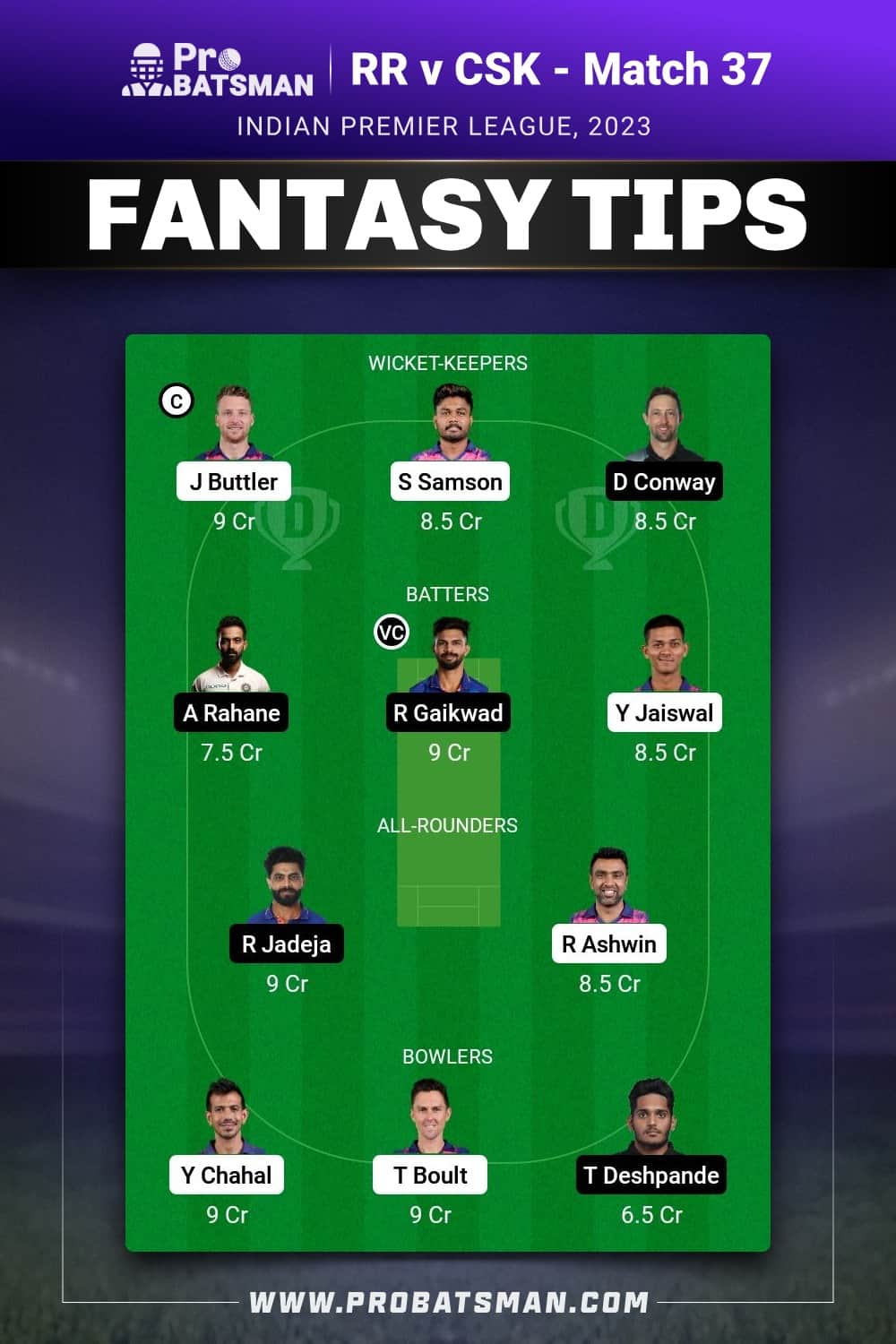 RR vs CSK Dream11 Prediction - Fantasy Team 2