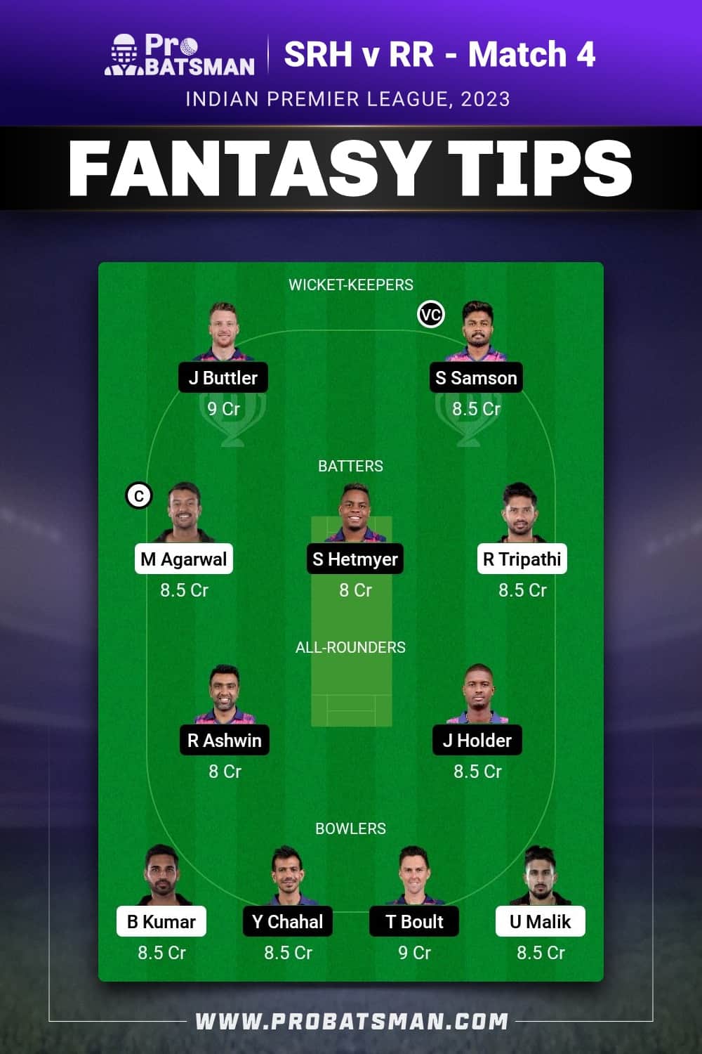 SRH vs RR Dream11 Prediction - Fantasy Team 2