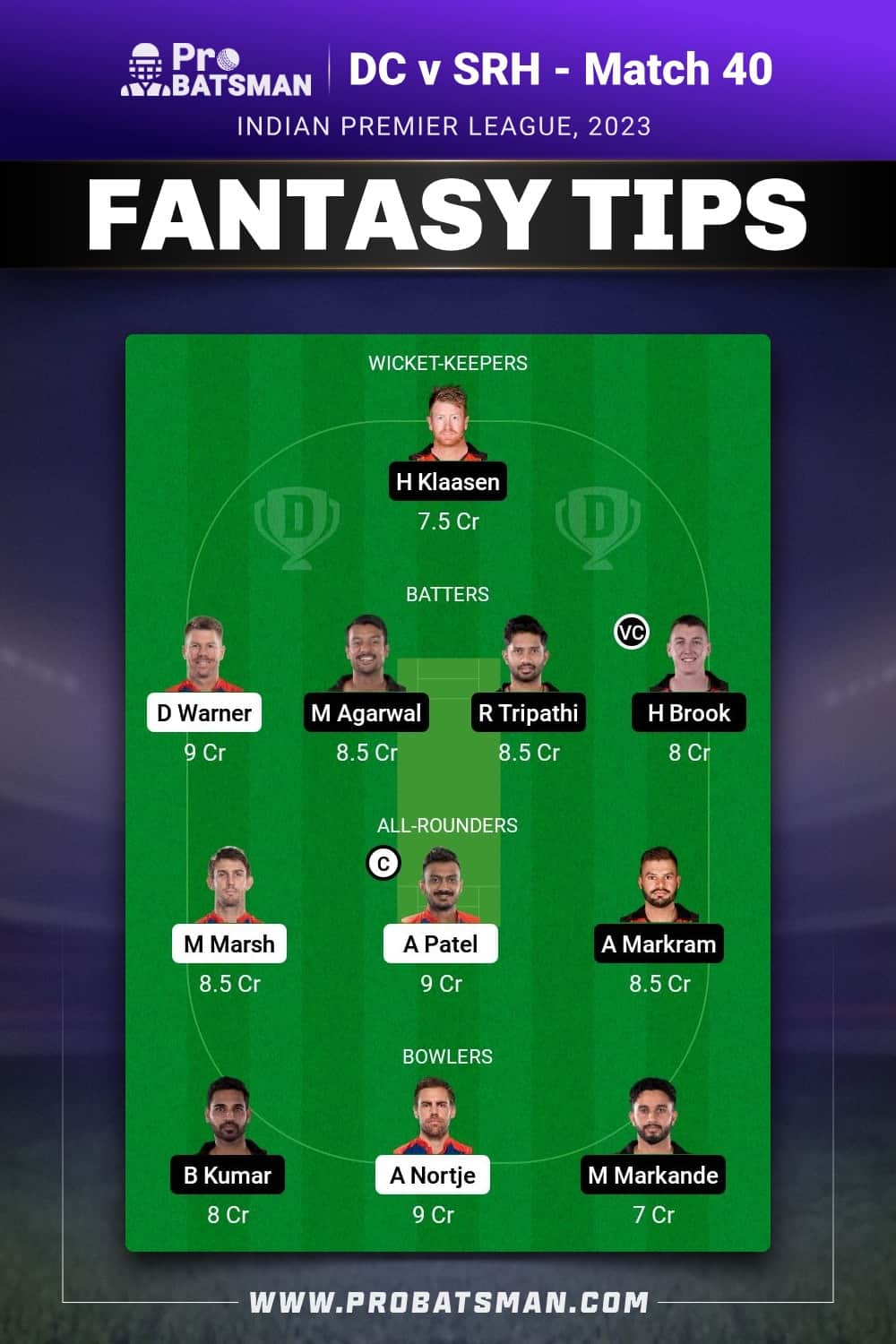 DC vs SRH Dream11 Prediction - Fantasy Team 2