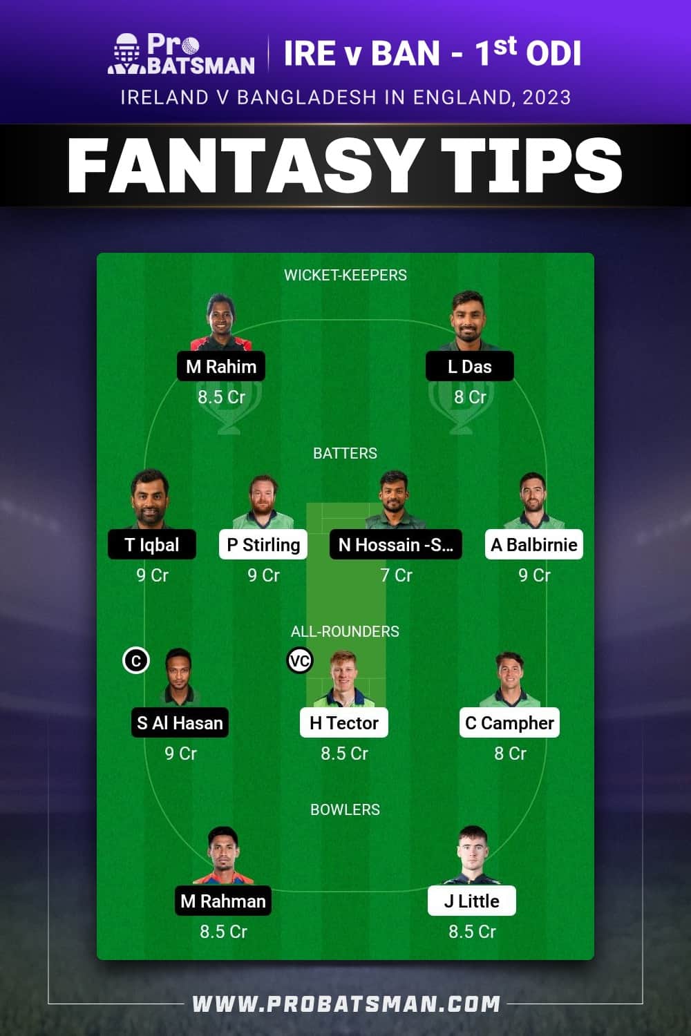 IRE vs BAN Dream11 Prediction - Fantasy Team 1