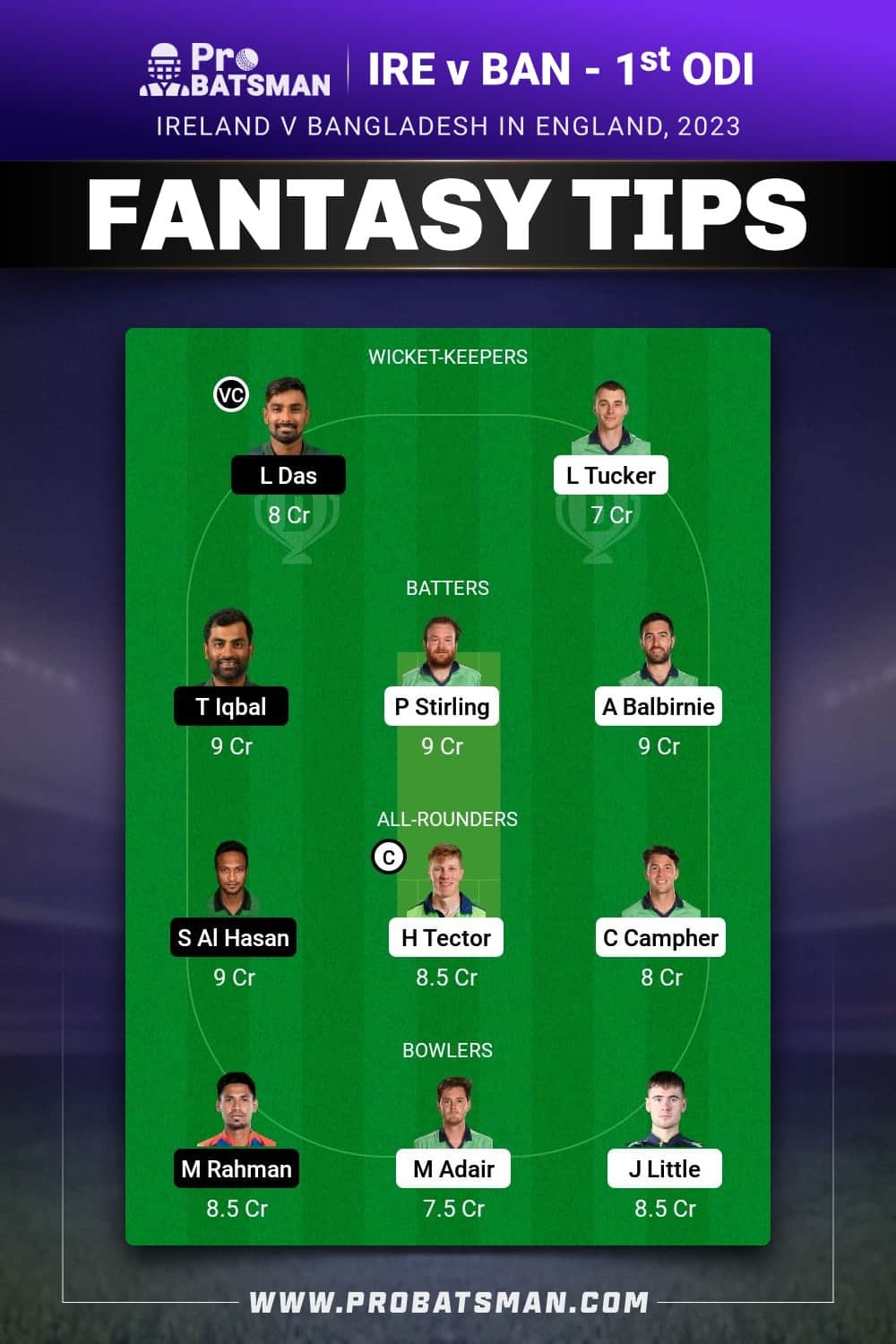 IRE vs BAN Dream11 Prediction - Fantasy Team 2