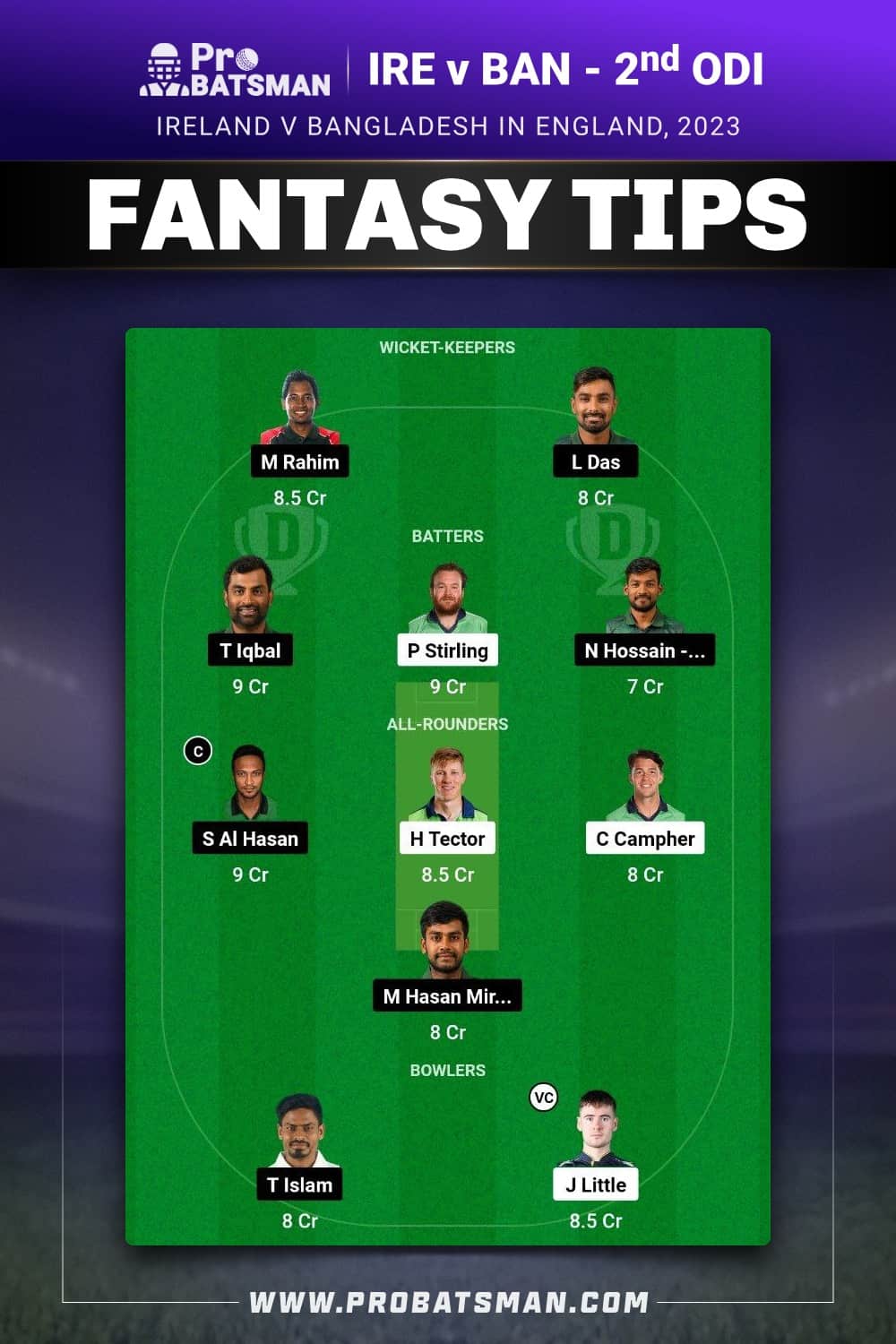 IRE vs BAN Dream11 Prediction - Fantasy Team 1