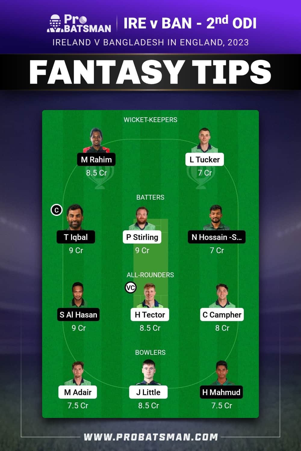 IRE vs BAN Dream11 Prediction - Fantasy Team 2