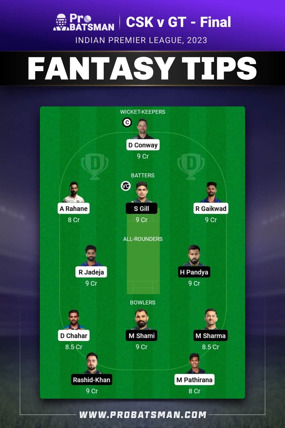 CHE vs GT Dream11 Prediction With Stats, Pitch Report & Player Record of IPL 2023 For The Final