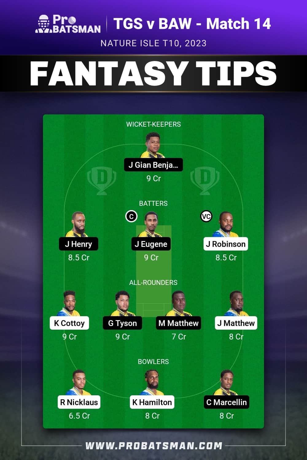 TGS vs BAW Dream11 Prediction - Fantasy Team 2