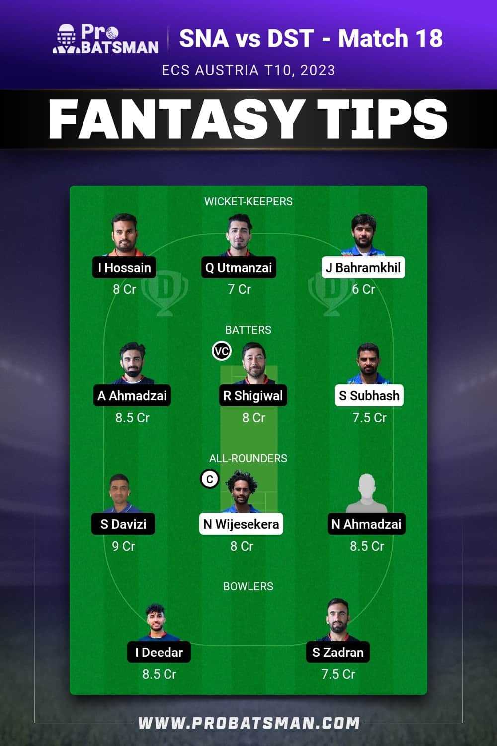 SNA vs DST Dream11 Prediction - Fantasy Team 1