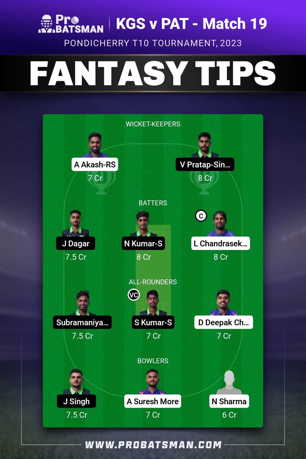 KGS vs PAT Dream11 Prediction - Fantasy Team 1