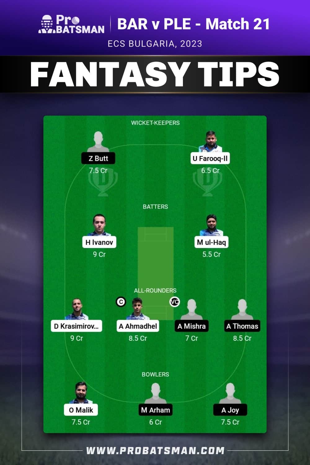 BAR vs PLE Dream11 Prediction - Fantasy Team 2