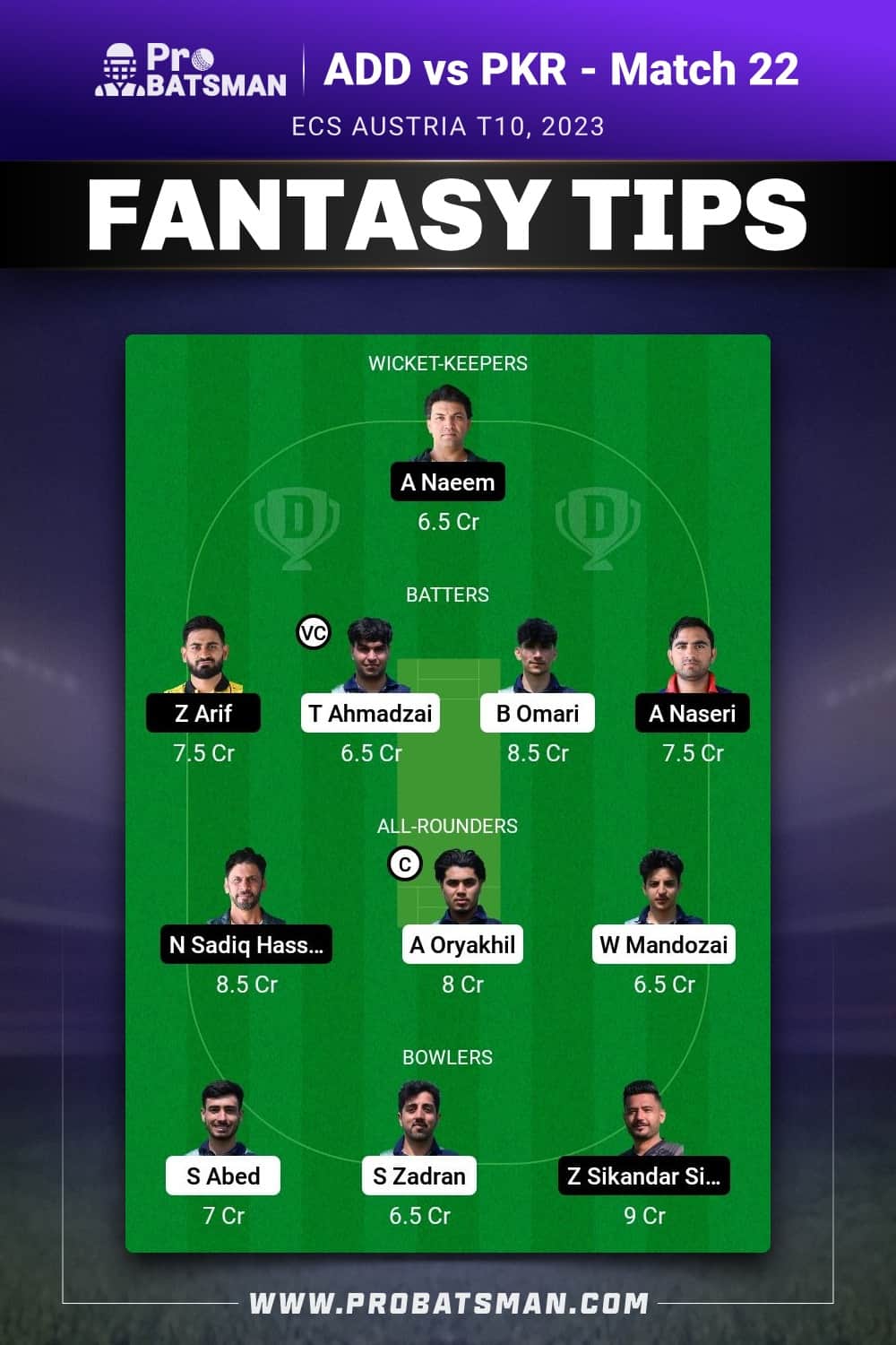 ADD vs PKR Dream11 Prediction - Fantasy Team 2 ADD vs PKR Dream11 Prediction - Fantasy Team 2