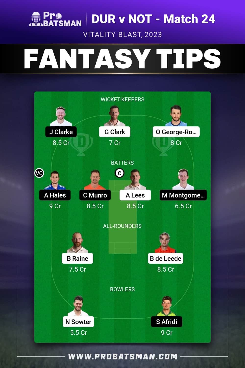 DUR vs NOT Dream11 Prediction - Fantasy Team 1 DUR vs NOT Dream11 Prediction - Fantasy Team 1
