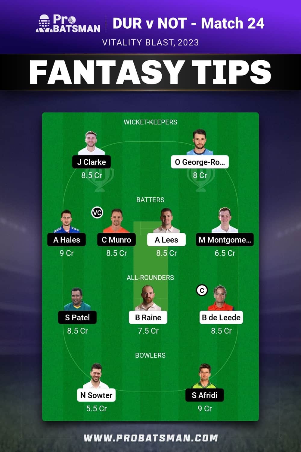 DUR vs NOT Dream11 Prediction - Fantasy Team 2 DUR vs NOT Dream11 Prediction - Fantasy Team 2