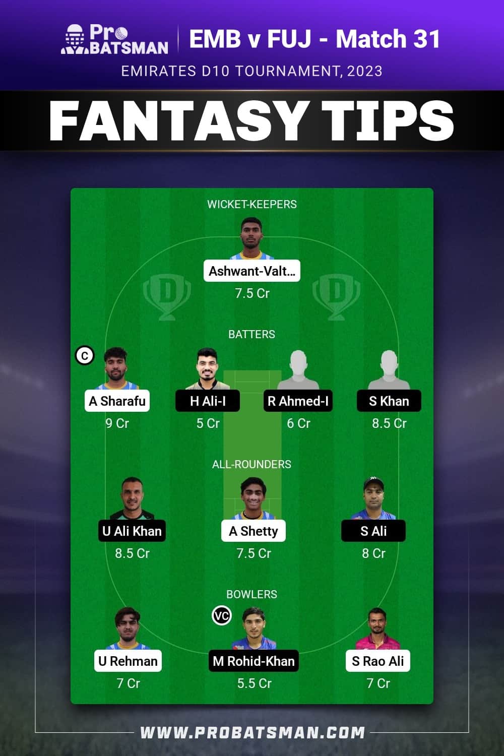 EMB vs FUJ Dream11 Prediction - Fantasy Team 2