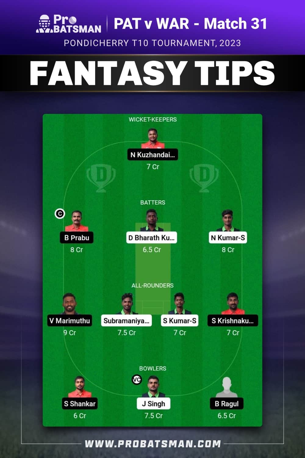 PAT vs WAR Dream11 Prediction - Fantasy Team 2