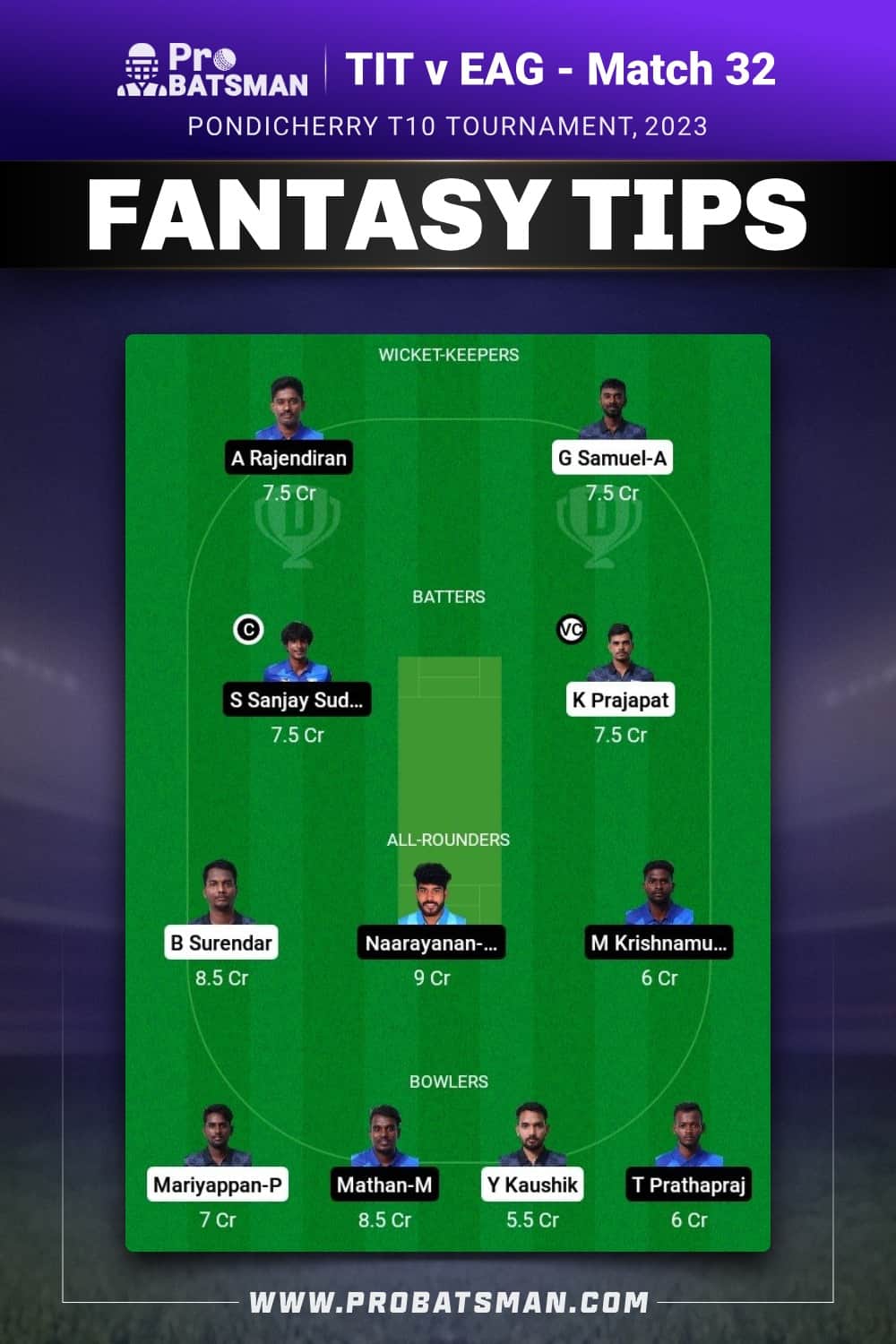 TIT vs EAG Dream11 Prediction - Fantasy Team 2