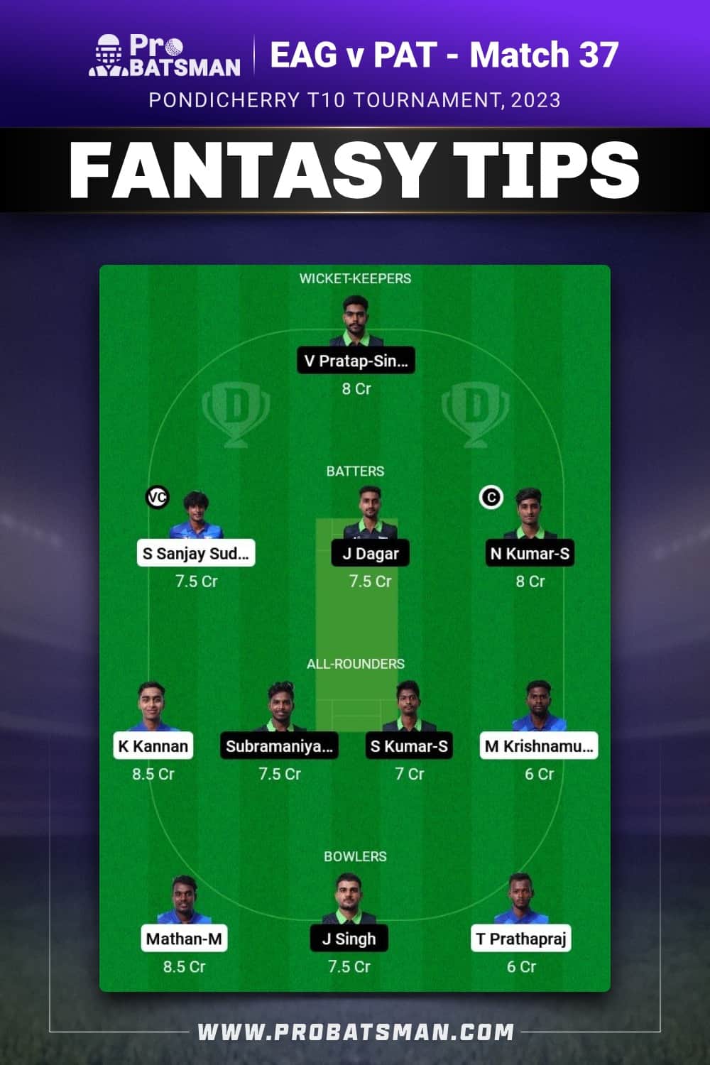 EAG vs PAT Dream11 Prediction - Fantasy Team 1